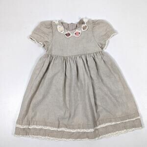 Vintage Goodlad Dress Girls Size 5 Taupe Tan Linen Blend Simple